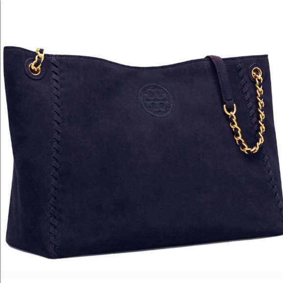 Tory Burch Navy Marion Suede Slouchy Tote